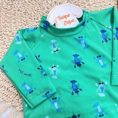 Linha Praia - Macacão Curto Lagostas Proteção UV50+ - Verde